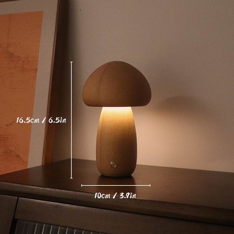 Wooden Mushrooms Night Light Bedroom Bedside Table Lamp Walnut Beech Wood Warm Dimmable Desk Light  6