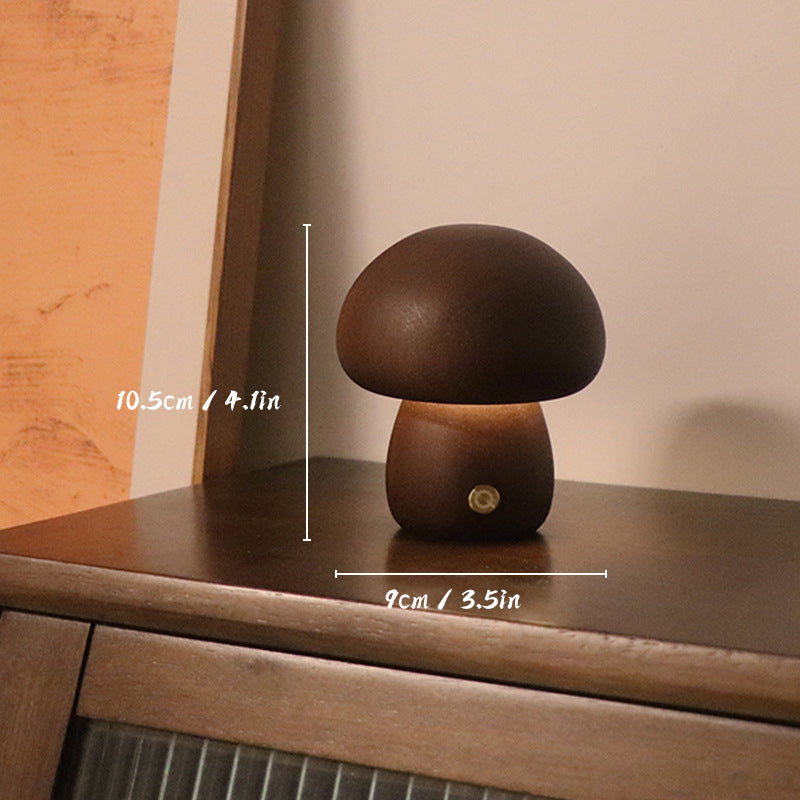 Wooden Mushrooms Night Light Bedroom Bedside Table Lamp Walnut Beech Wood Warm Dimmable Desk Light  7
