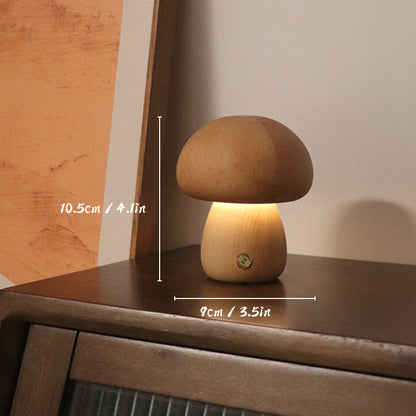 Wooden Mushrooms Night Light Bedroom Bedside Table Lamp Walnut Beech Wood Warm Dimmable Desk Light  8