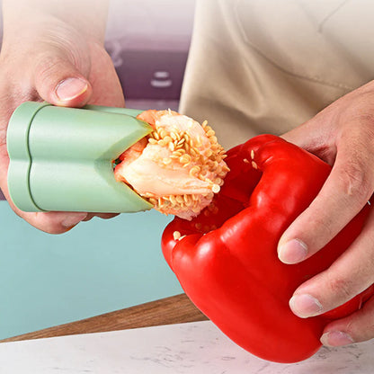 Quick-Core Kitchen Tool: 2-in-1 Seed Remover for Peppers and Fruit, Reusable, Portable Vegetable Coring Tool for Easy M