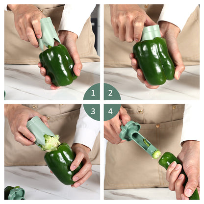 Quick-Core Kitchen Tool: 2-in-1 Seed Remover for Peppers and Fruit, Reusable, Portable Vegetable Coring Tool for Easy M