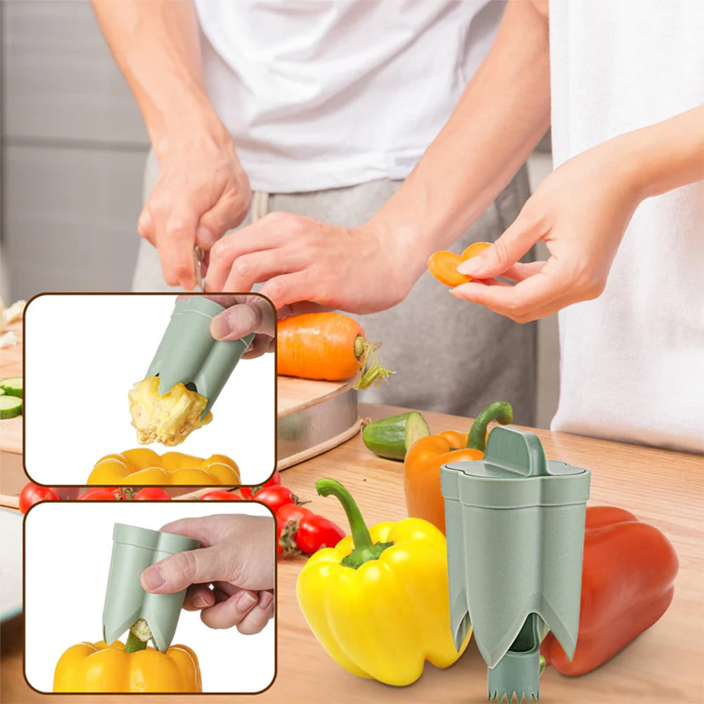 Quick-Core Kitchen Tool: 2-in-1 Seed Remover for Peppers and Fruit, Reusable, Portable Vegetable Coring Tool for Easy M