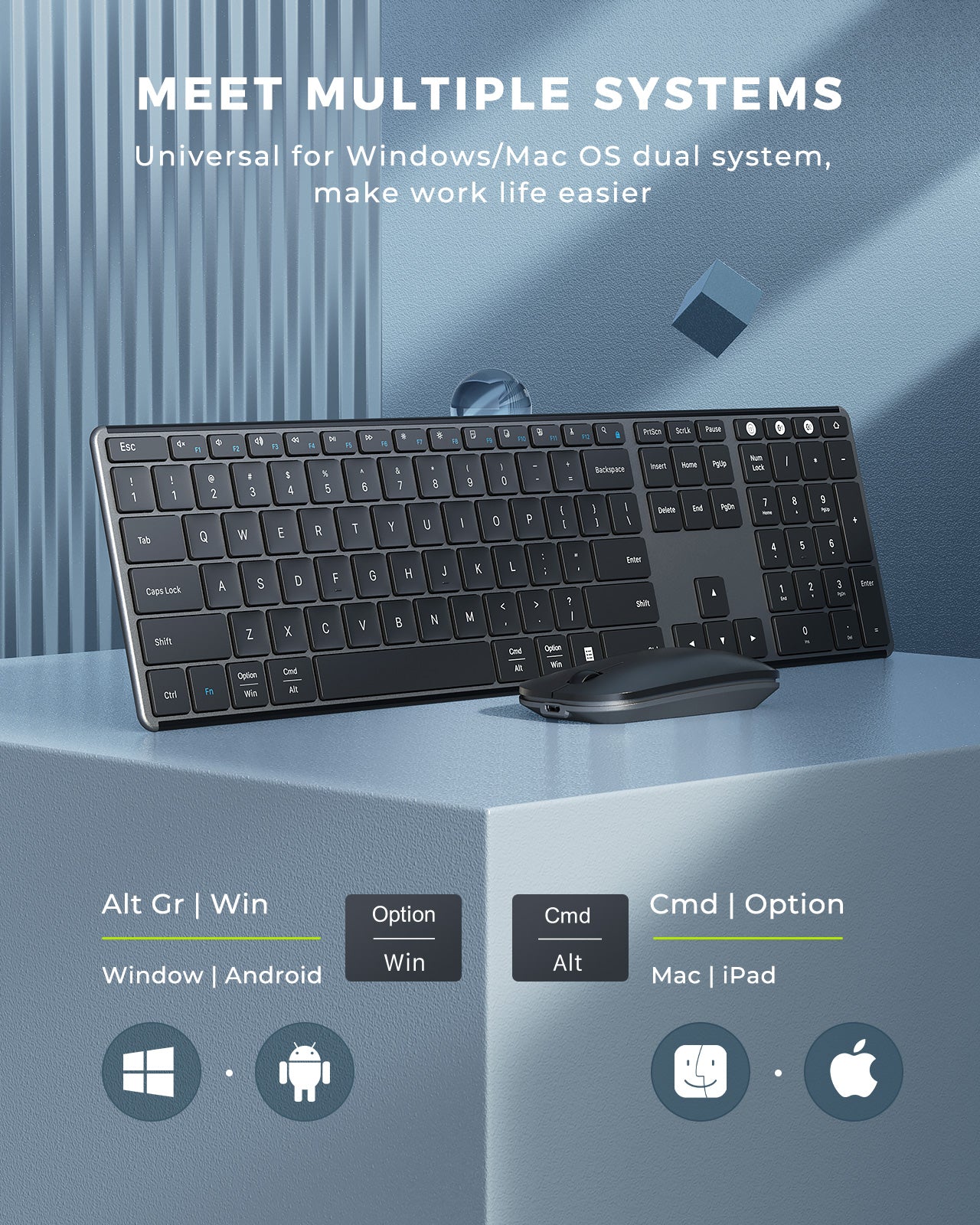 MultiDevice Bluetooth Keyboard  Mouse Combo Seenda Rechargeable Slim Wireless Set For WinMac Laptop 2