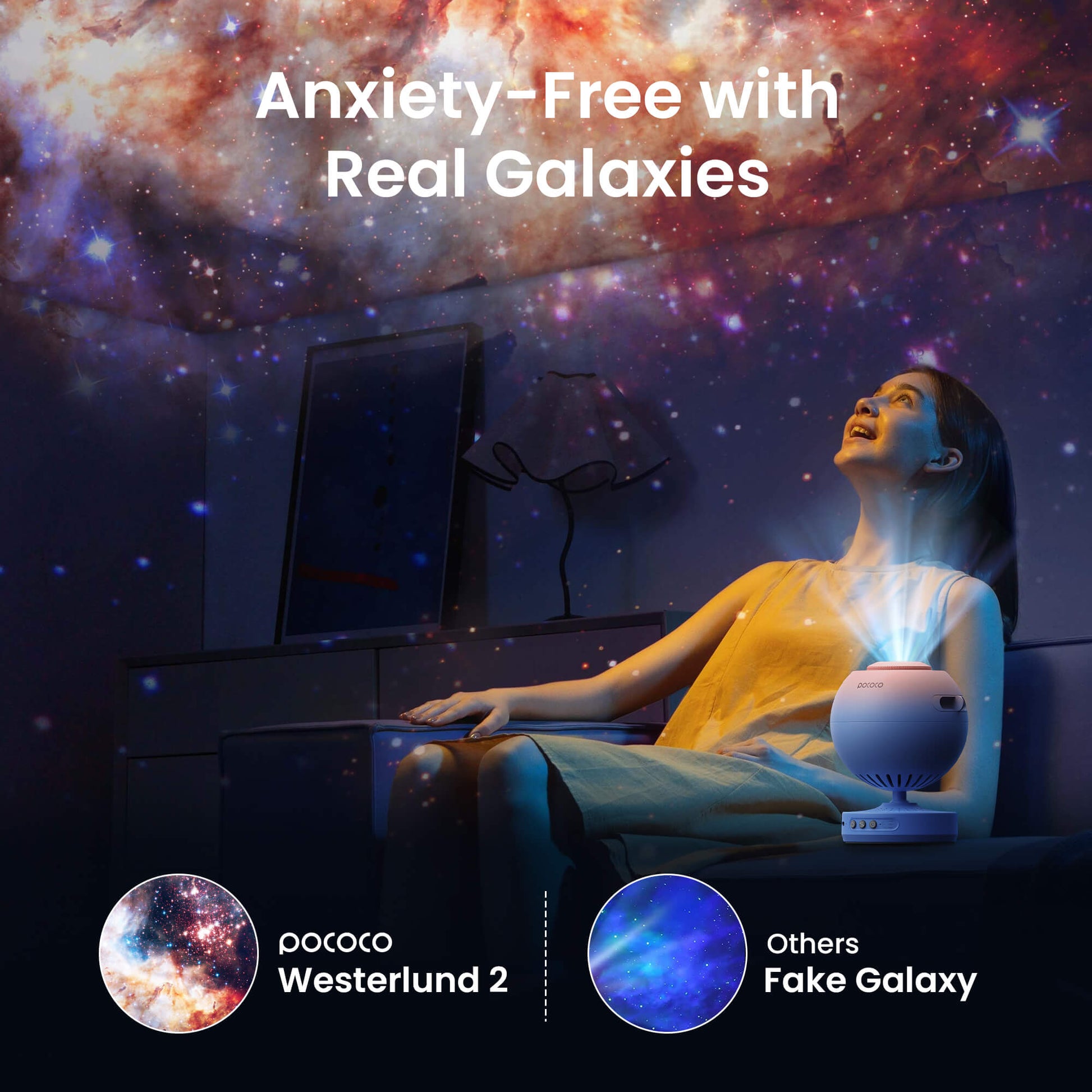POCOCO Galaxy Projector Star Projector, Kids Night Light with High-Definition Soft Light & Built-in Stars