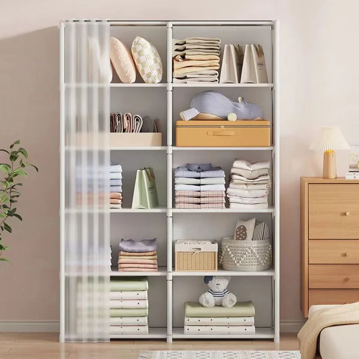 Dustproof Wardrobe Storage Cabinet With 5 Or 6 Layer Partition Shelves 2
