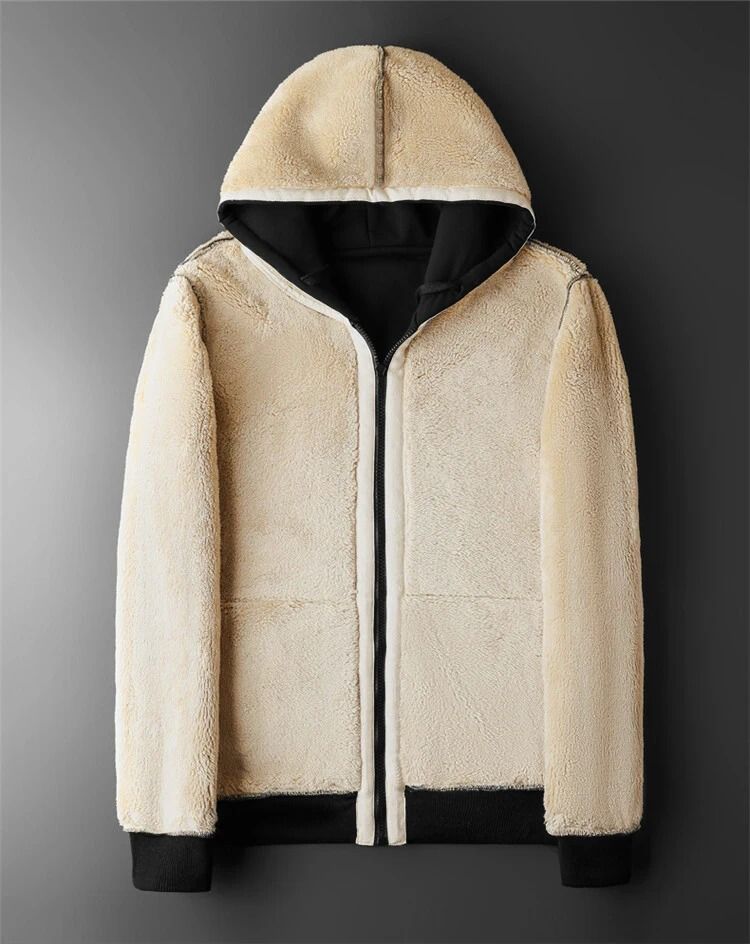 Winter Lambswool Fleece Hoodie Jacket With Hood And Zipper 4