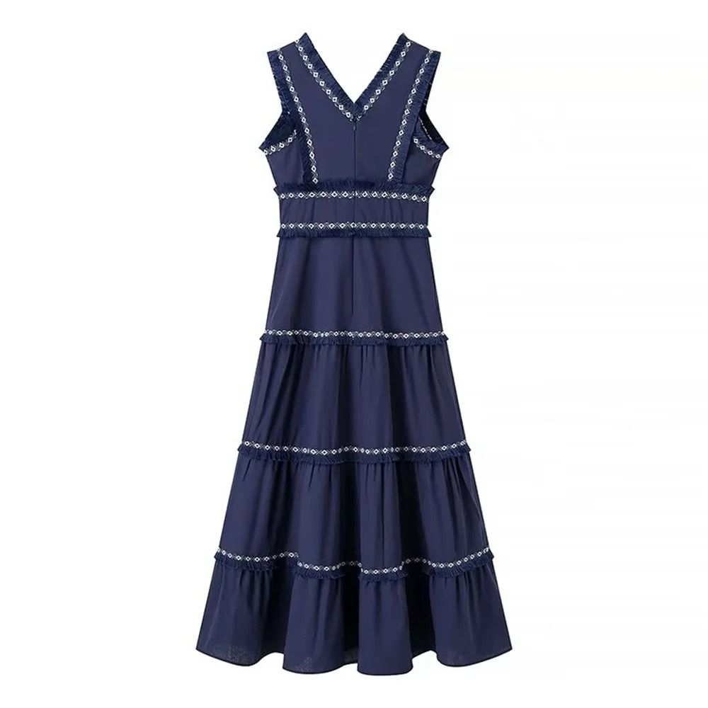 Sleeveless V Neck Tassel Summer Dress 2