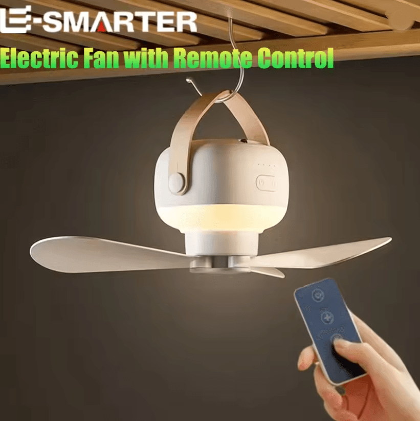 Portable Ceiling Fan Rechargeable Camping Tent Fan with Remote Control and LED Light