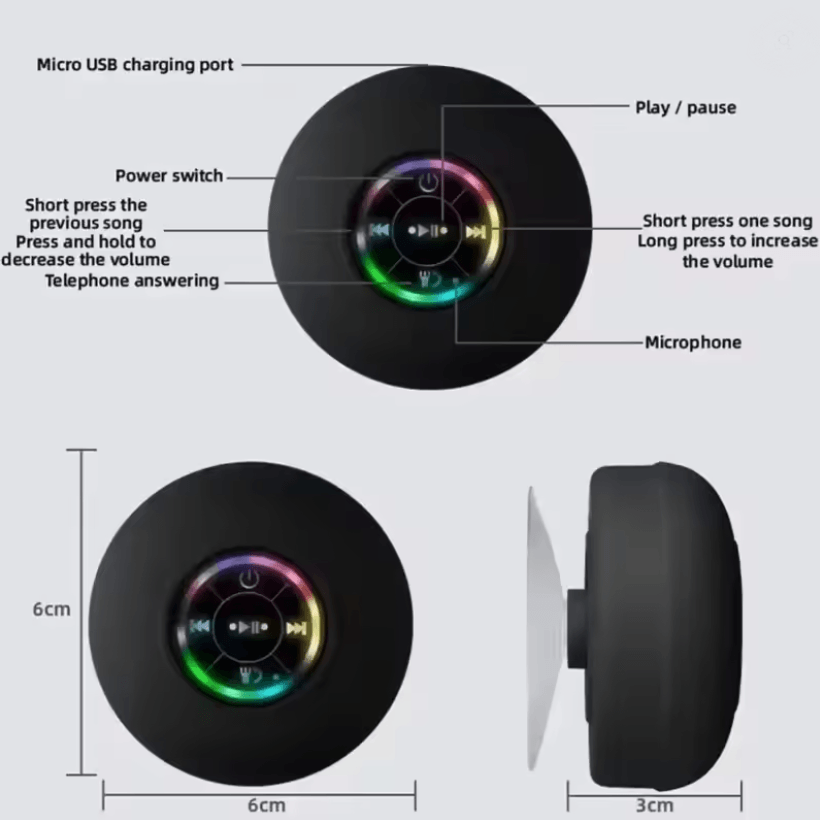 Mini Portable Bluetooth Speaker Waterproof With LED Lights And Suction Cup 1