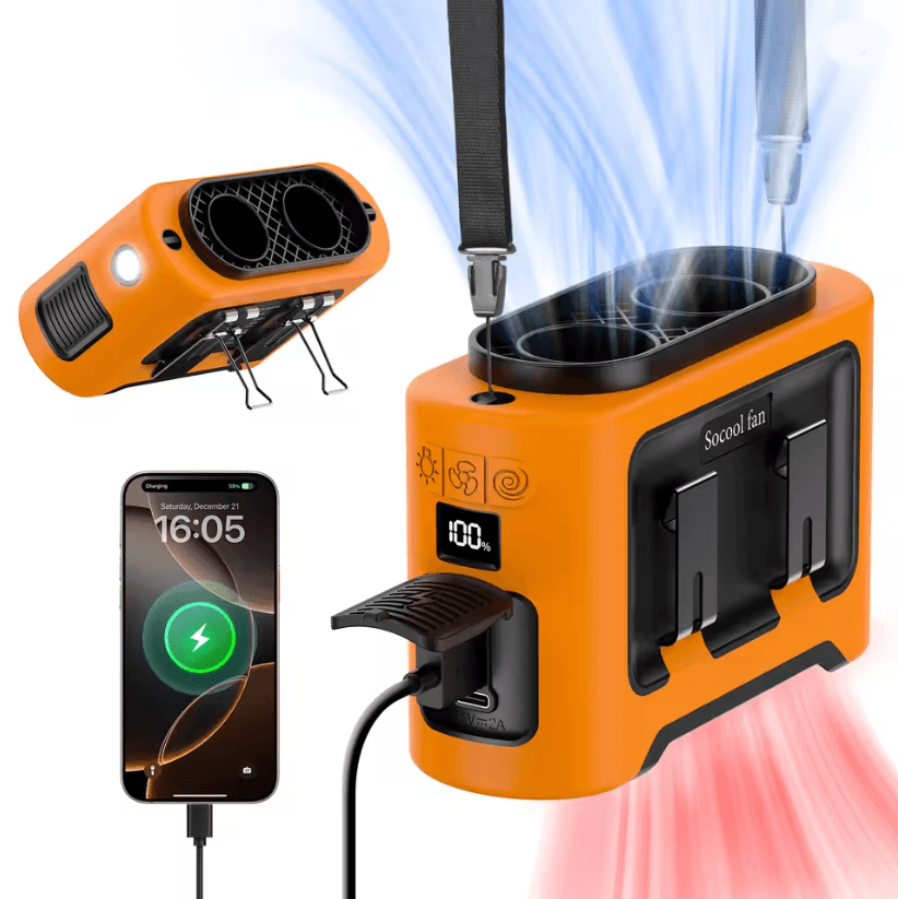 Portable Waist Fan 14500mAh Rechargeable Cooling Fan With Dual Airflow Outlets And Power Bank Funct 2
