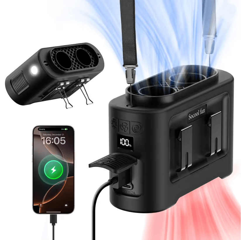 Portable Waist Fan 14500mAh Rechargeable Cooling Fan With Dual Airflow Outlets And Power Bank Funct 3