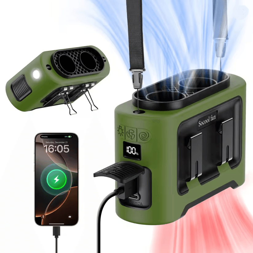 Portable Waist Fan 14500mAh Rechargeable Cooling Fan With Dual Airflow Outlets And Power Bank Funct 4