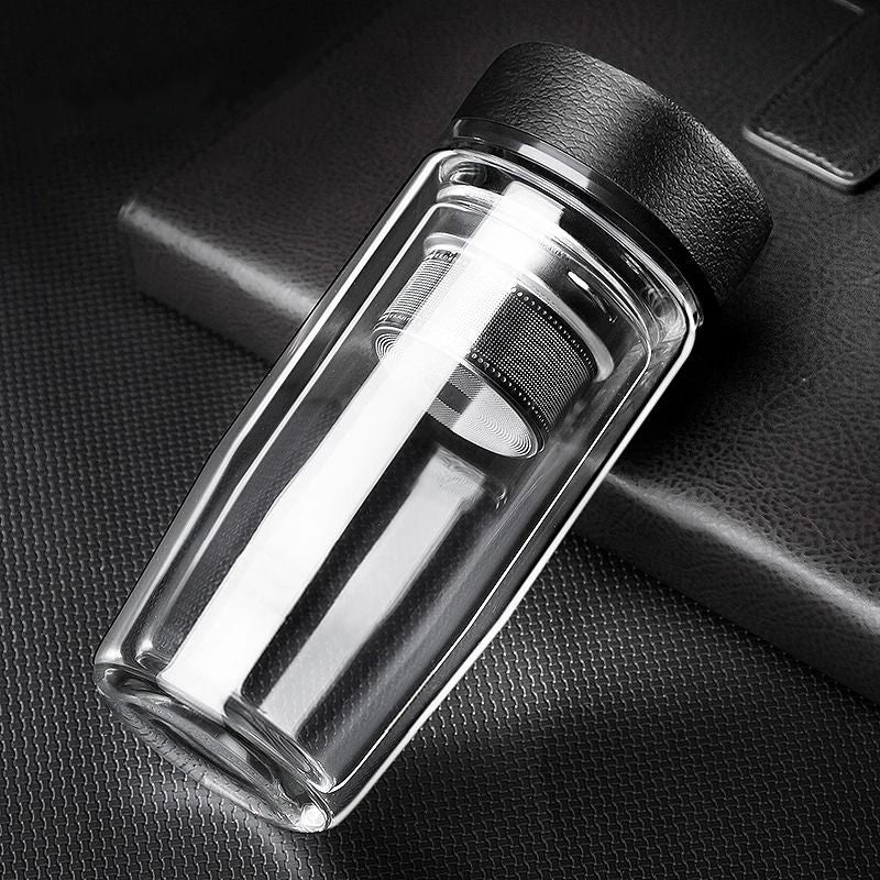 Double deck glass cup portable tea milk coffee glass cup with lid thermal insulation anti scald drinking water cup