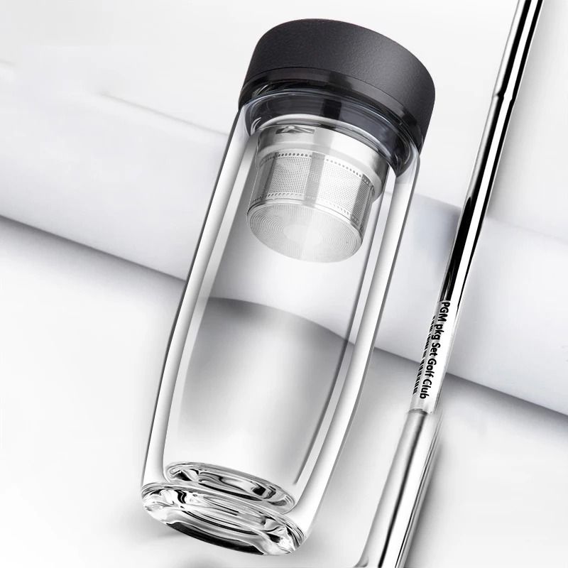 Double Deck Glass Cup Portable Tea Milk Coffee Glass Cup With Lid Thermal Insulation Anti Scald Dri 1