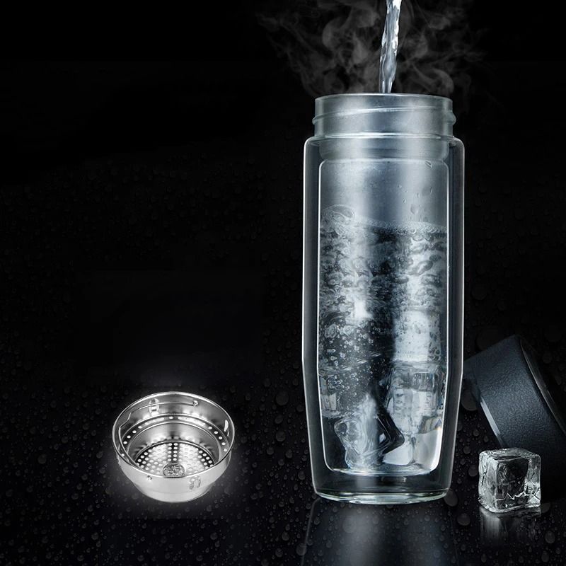 Double Deck Glass Cup Portable Tea Milk Coffee Glass Cup With Lid Thermal Insulation Anti Scald Dri 3