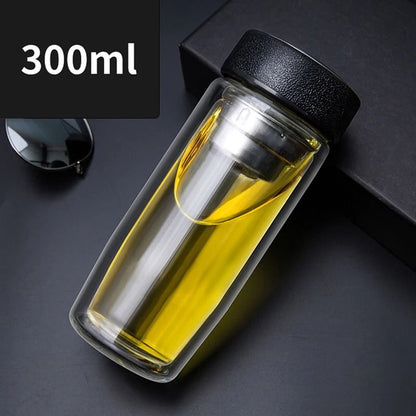 Double Deck Glass Cup Portable Tea Milk Coffee Glass Cup With Lid Thermal Insulation Anti Scald Dri 6