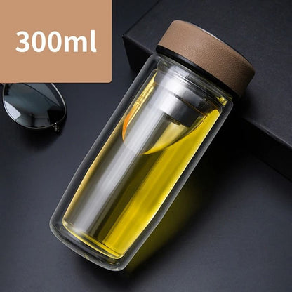 Double Deck Glass Cup Portable Tea Milk Coffee Glass Cup With Lid Thermal Insulation Anti Scald Dri 7