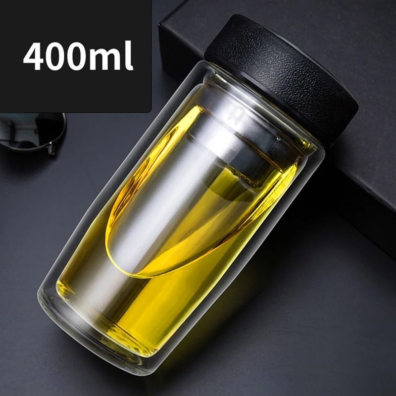 Double Deck Glass Cup Portable Tea Milk Coffee Glass Cup With Lid Thermal Insulation Anti Scald Dri 8