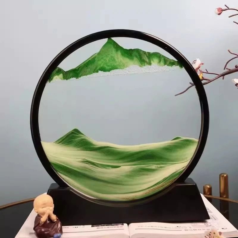 3D Quicksand Motion Hourglass Sand Art In Round Glass  Deep Sea Sandscape Decor 10