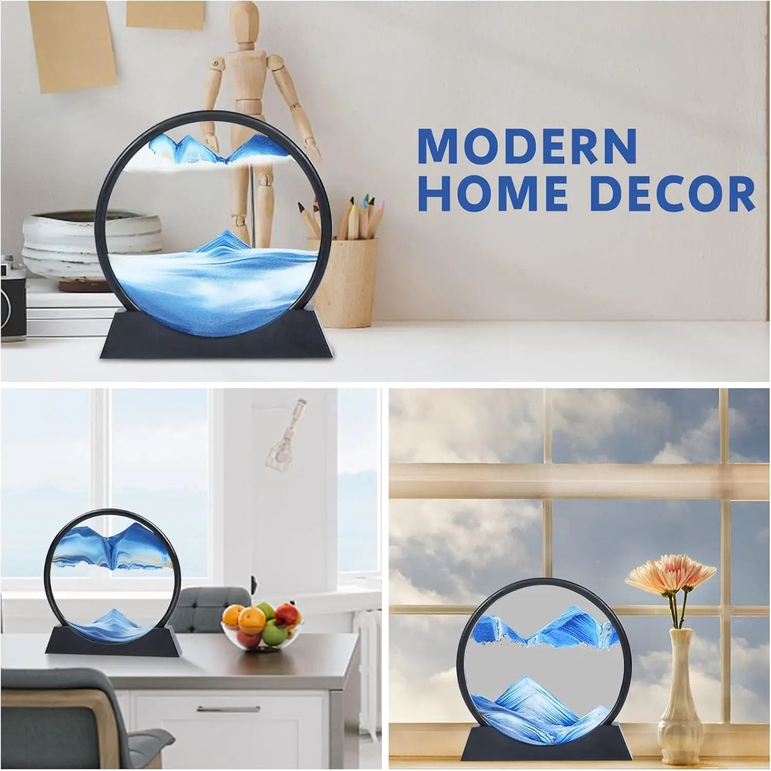 3D Quicksand Motion Hourglass Sand Art In Round Glass  Deep Sea Sandscape Decor 4