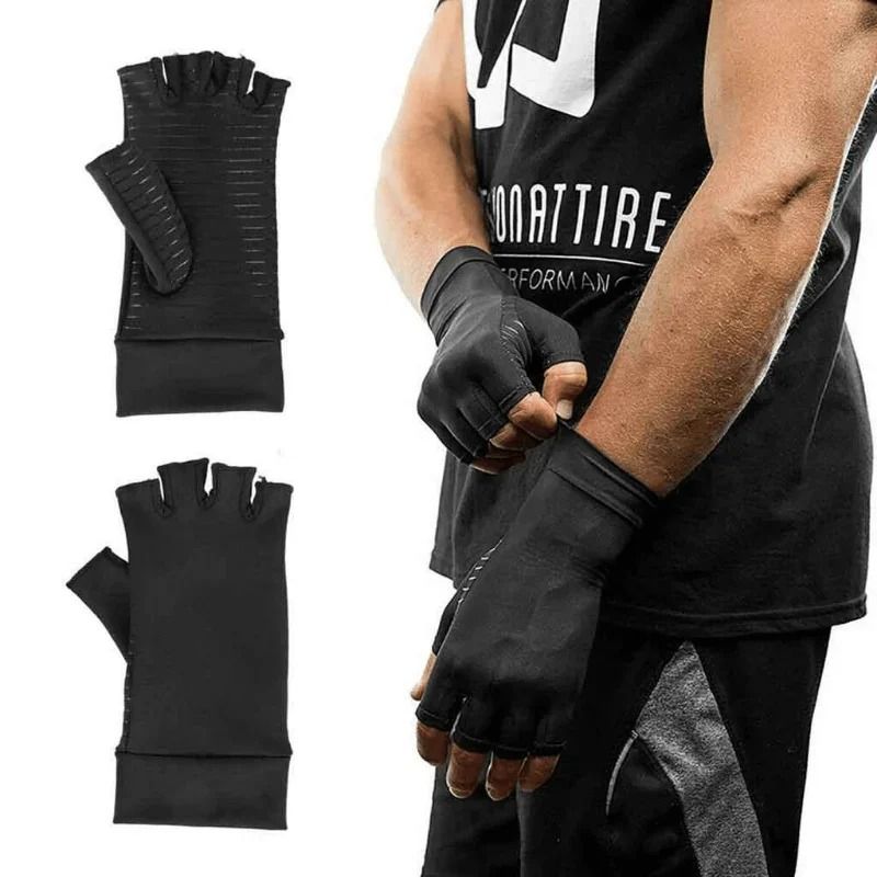 Compression Arthritis Gloves With Copper Fiber Half Finger Design 5
