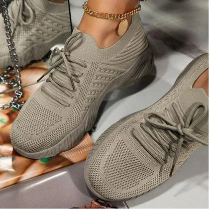 Womens Mesh Breathable Platform Sneakers With Lace Up Design 13