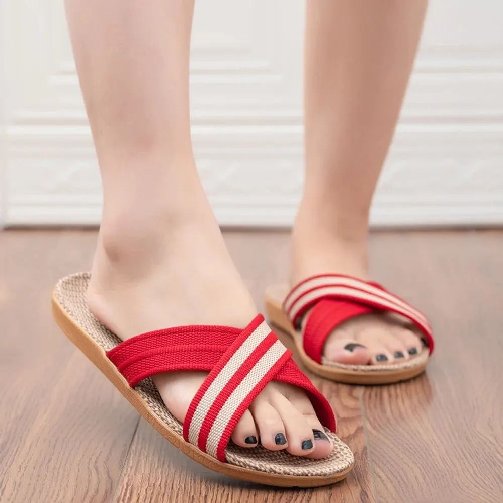 Plus Size Linen Flat Sandals for Women