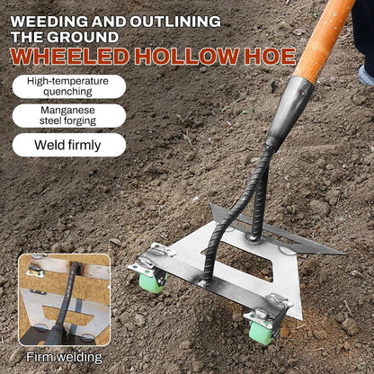 Manual push dual head wheeled garden hoe weeder with manganese steel blades