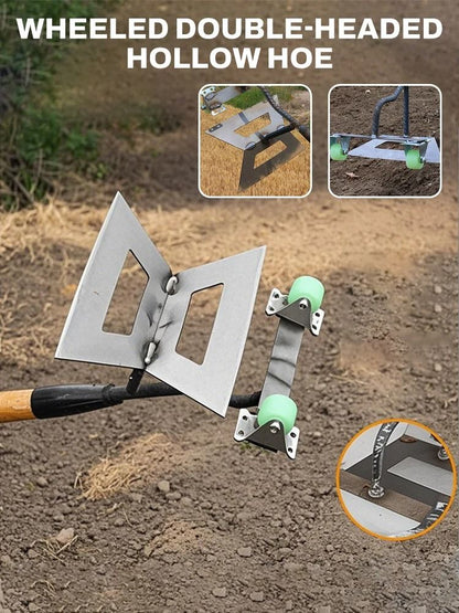 Manual Push Dual Head Wheeled Garden Hoe Weeder With Manganese Steel Blades 1