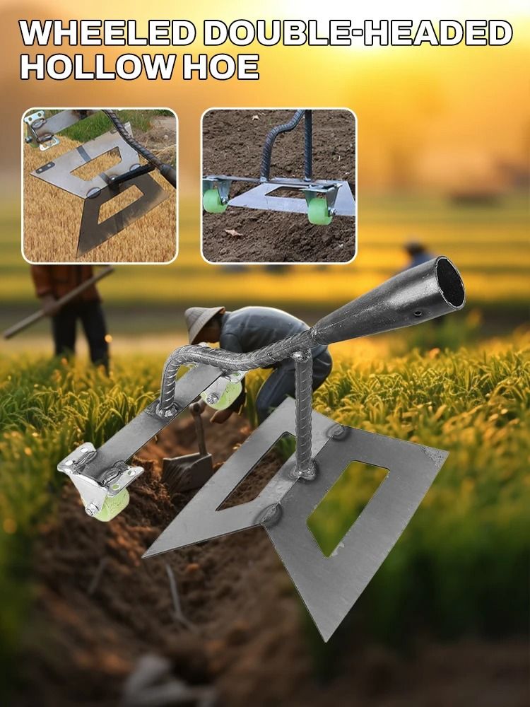 Manual Push Dual Head Wheeled Garden Hoe Weeder With Manganese Steel Blades 2