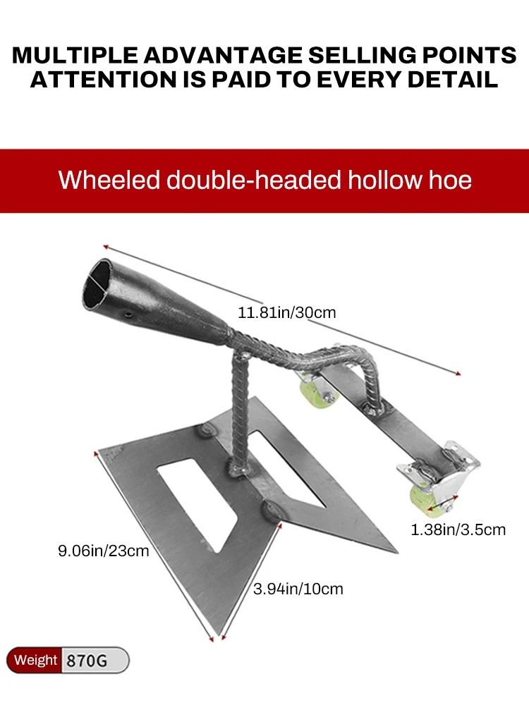 Manual Push Dual Head Wheeled Garden Hoe Weeder With Manganese Steel Blades 6