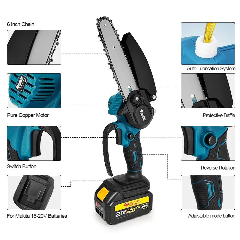 6 Inch Cordless Mini Chainsaw With High Power Copper Motor No Battery 4