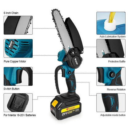 6 Inch Cordless Mini Chainsaw With High Power Copper Motor No Battery 4