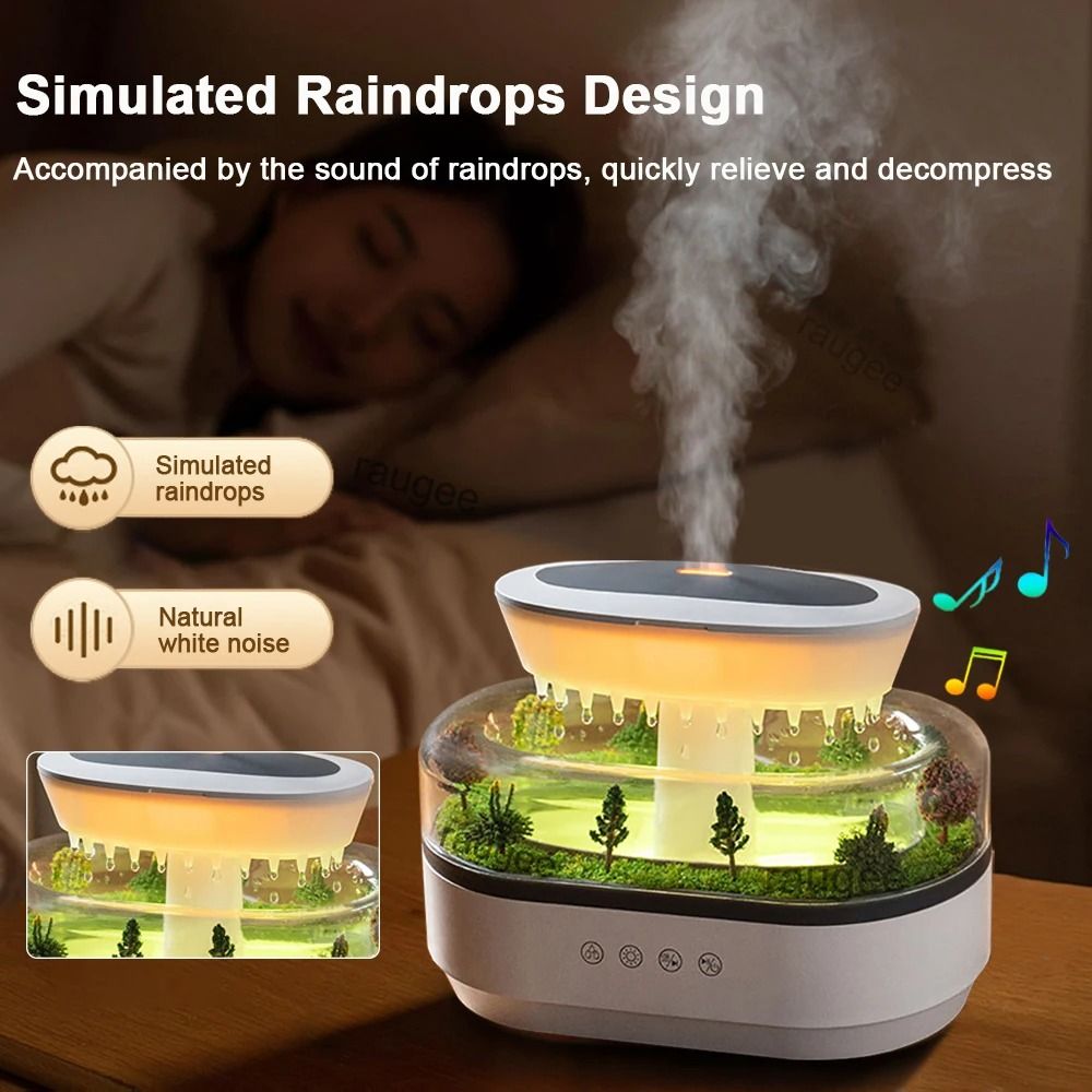 Raindrop Aroma Humidifier And Essential Oil Diffuser With White Noise And Colorful Light 3