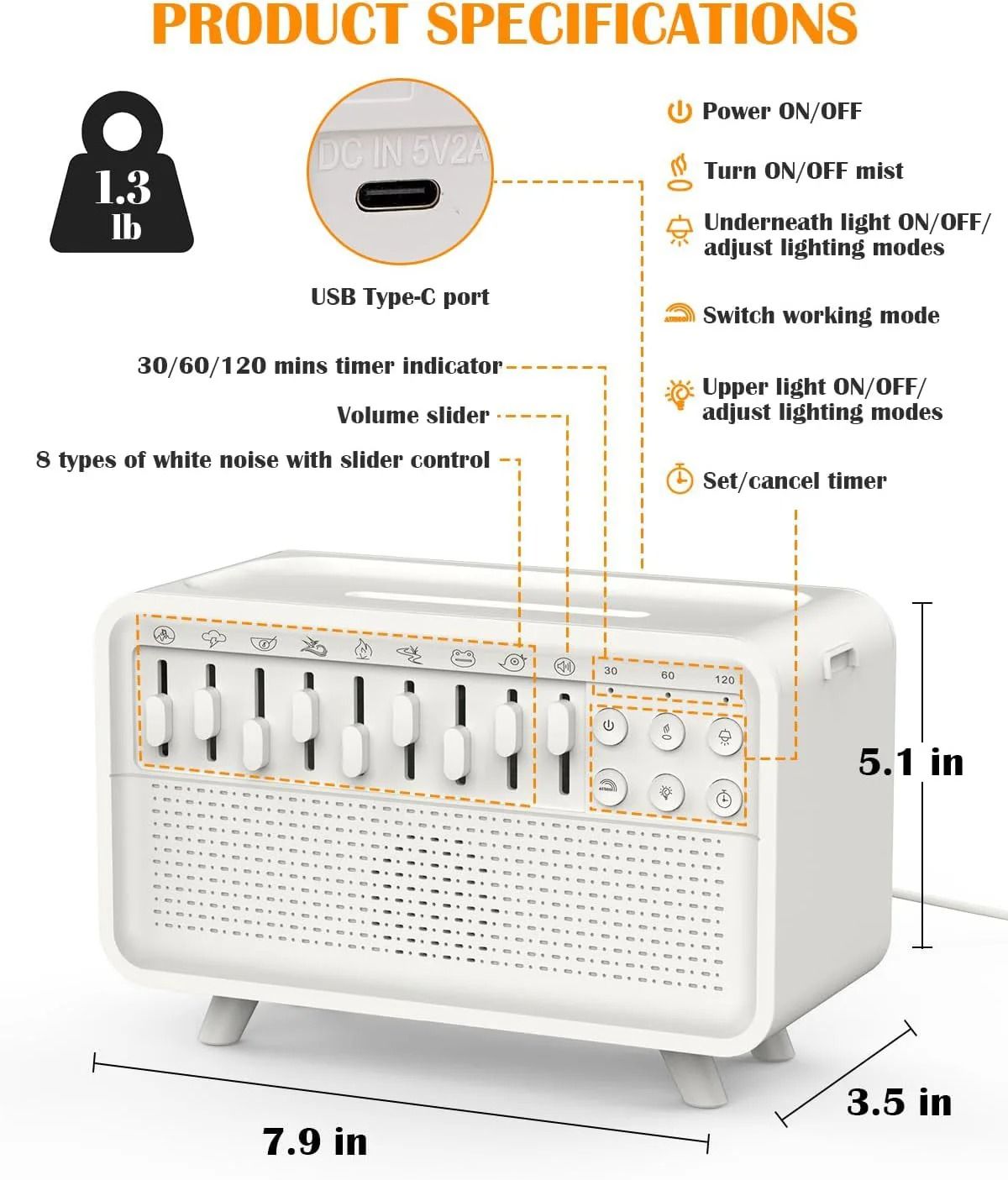 Bluetooth White Noise Machine With Aroma Diffuser Humidifier And Night Light 2
