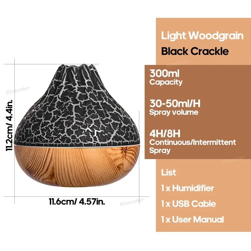 300ml Volcano Air Humidifier With Colorful Night Light And USB Diffuser 6
