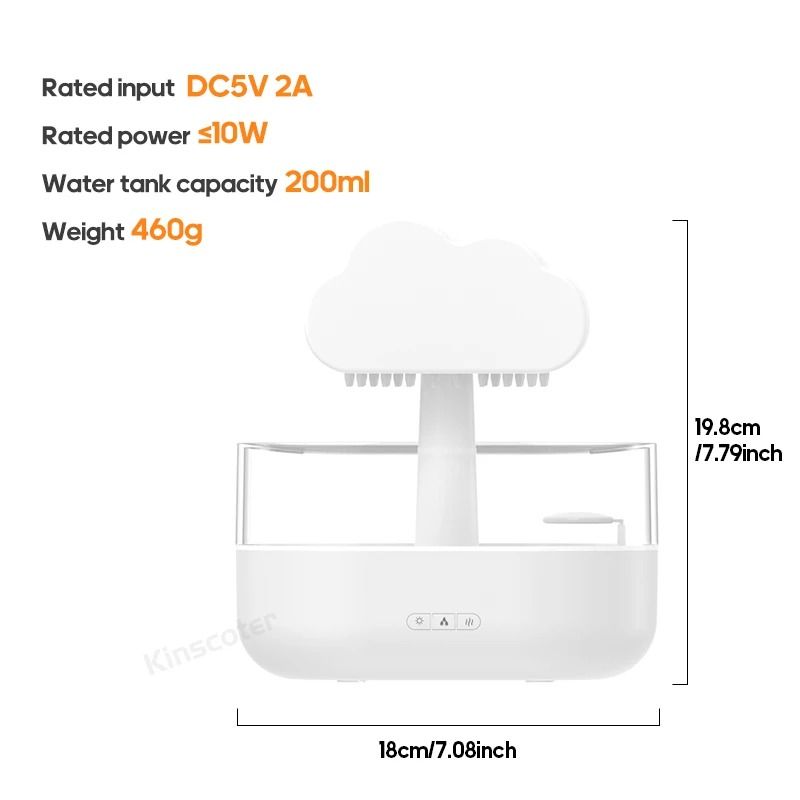 Zen Rain Cloud Aroma Diffuser And Air Humidifier With Raindrop Effect 7