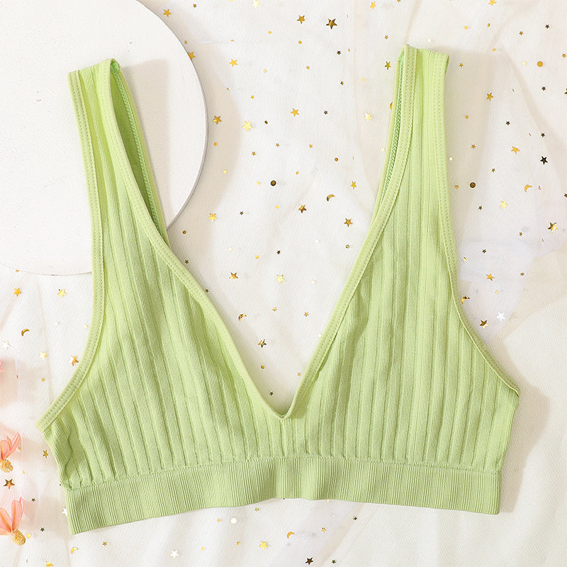 Sexy V Neck Push Up Bras For Women Seamless Bra, Ribbed Bralette Low Back Lingerie, Sleep Underwear Unlined Bra Crop Top
