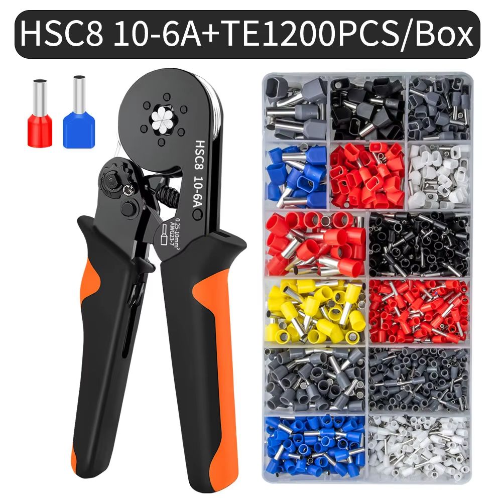 Hexagonal SelfAdjusting Ratchet Crimping Tool Kit With Ferrule Sleeves  Professional Wire Crimper 0 14
