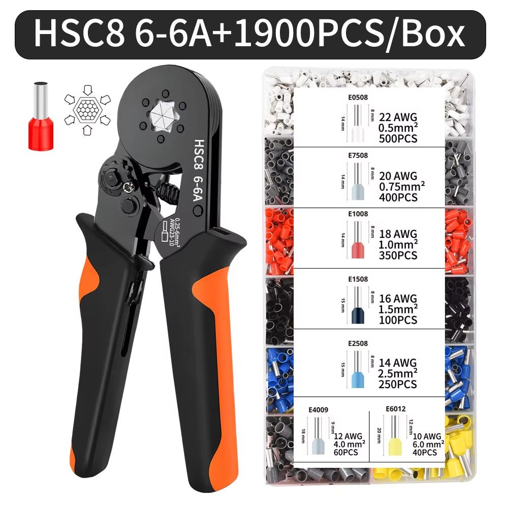 Hexagonal SelfAdjusting Ratchet Crimping Tool Kit With Ferrule Sleeves  Professional Wire Crimper 0 16