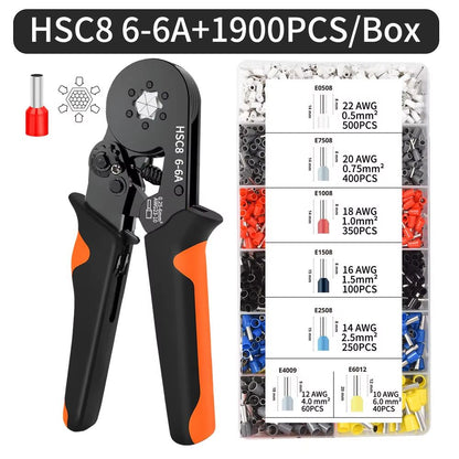 Hexagonal SelfAdjusting Ratchet Crimping Tool Kit With Ferrule Sleeves  Professional Wire Crimper 0 16