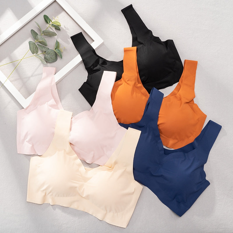 Women Ice Silk Bra Seamless Vest Bras, Push Up Underwear Lingerie, Sleep Top Padded Bralette Soutien Support
