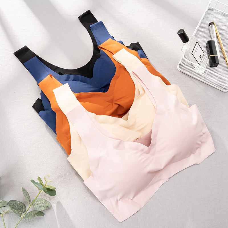 Women Ice Silk Bra Seamless Vest Bras, Push Up Underwear Lingerie, Sleep Top Padded Bralette Soutien Support