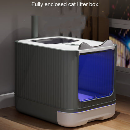 Fully Enclosed Cat Litter Box With Pet UV Lights Top Drawer InOut Door Control Disinfecting  Deodor 2
