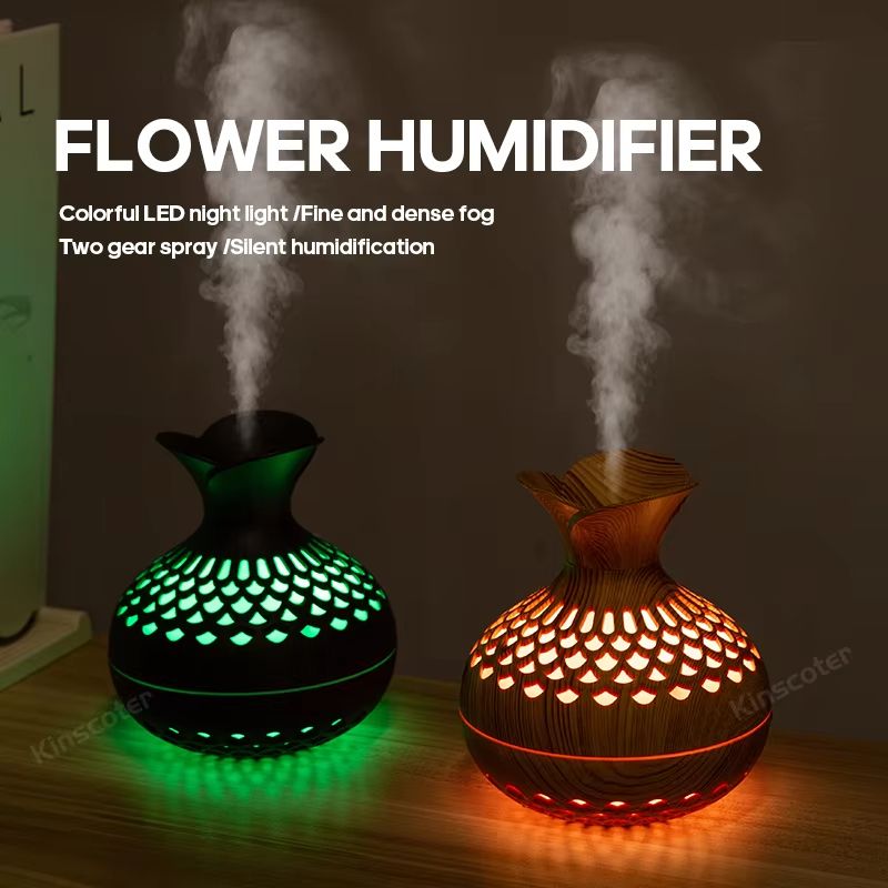 Wood Grain USB Humidifier – 300ml Ultrasonic Aroma Diffuser and Cool Mist Air Freshener for Home or Office