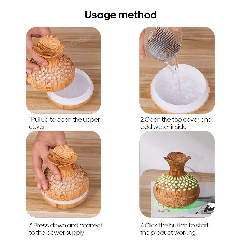 Wood Grain USB Humidifier  300ml Ultrasonic Aroma Diffuser And Cool Mist Air Freshener For Home Or  4
