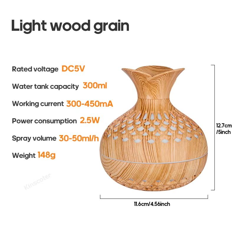 Wood Grain USB Humidifier  300ml Ultrasonic Aroma Diffuser And Cool Mist Air Freshener For Home Or  6