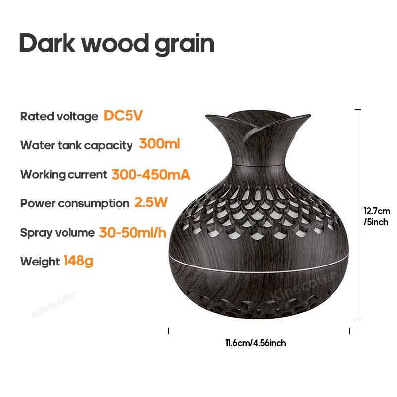 Wood Grain USB Humidifier  300ml Ultrasonic Aroma Diffuser And Cool Mist Air Freshener For Home Or  7