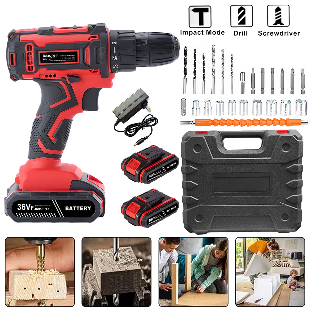 Rechargeable Cordless Drill Screwdriver with Lithium Battery, Display & Impact Function, Multifunction Household Tools