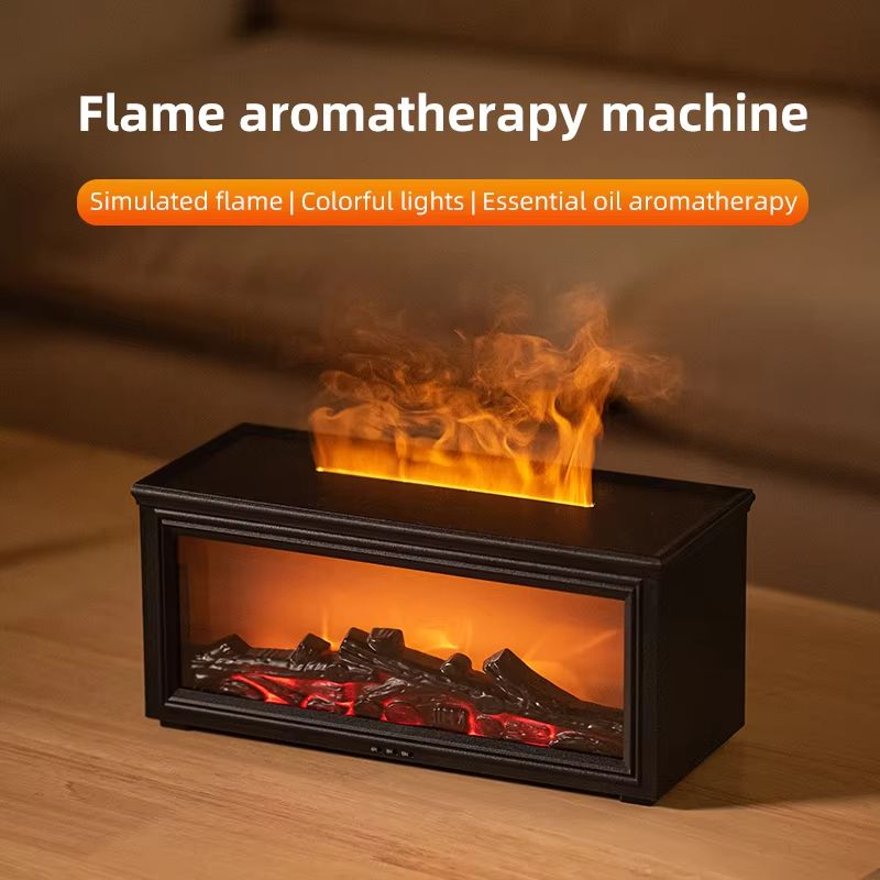 Mini Flame Essential Oil Diffuser with 7-Color LED – Aromatherapy Fireplace Humidifier